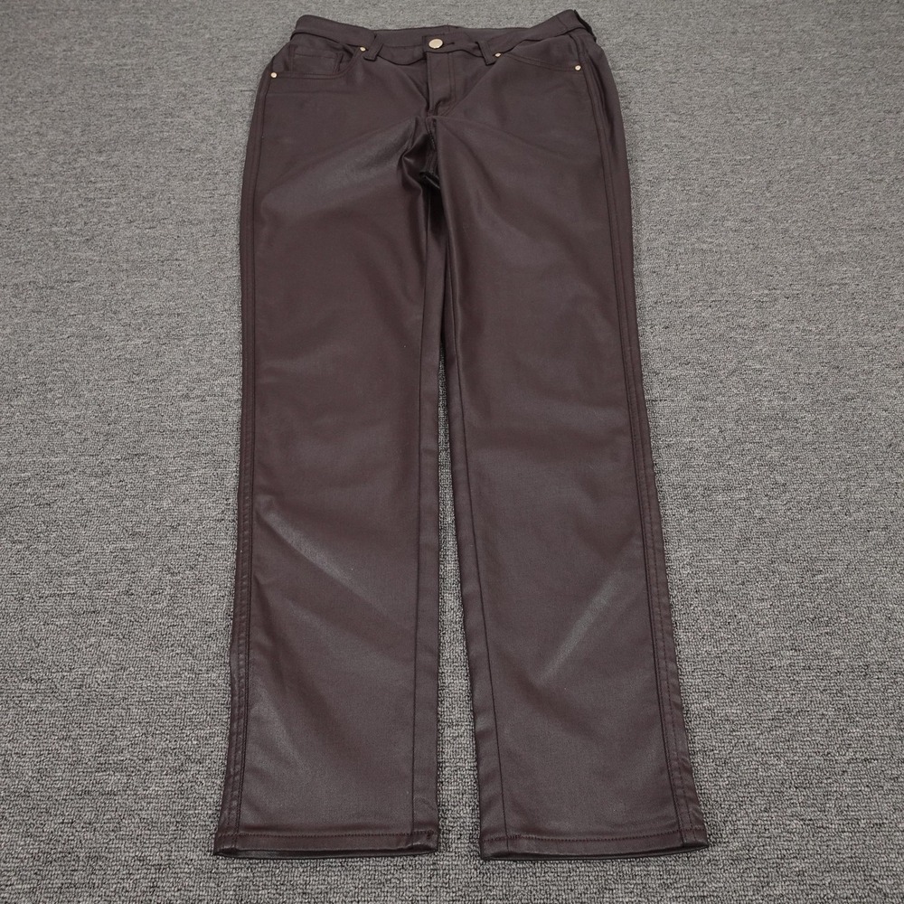 Chicos Pants Womens 10 Brown Coated Twill Straight Leg Stretch 30x29‎ Casual